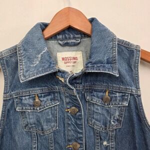 Mossimo Supply Co Denim Vest Blue Distressed Button Up‎ S P Pockets